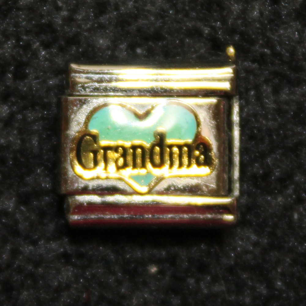 Pugster Grandma Green Teal Light Blue Heart Stainless Steel Italian Charm Link